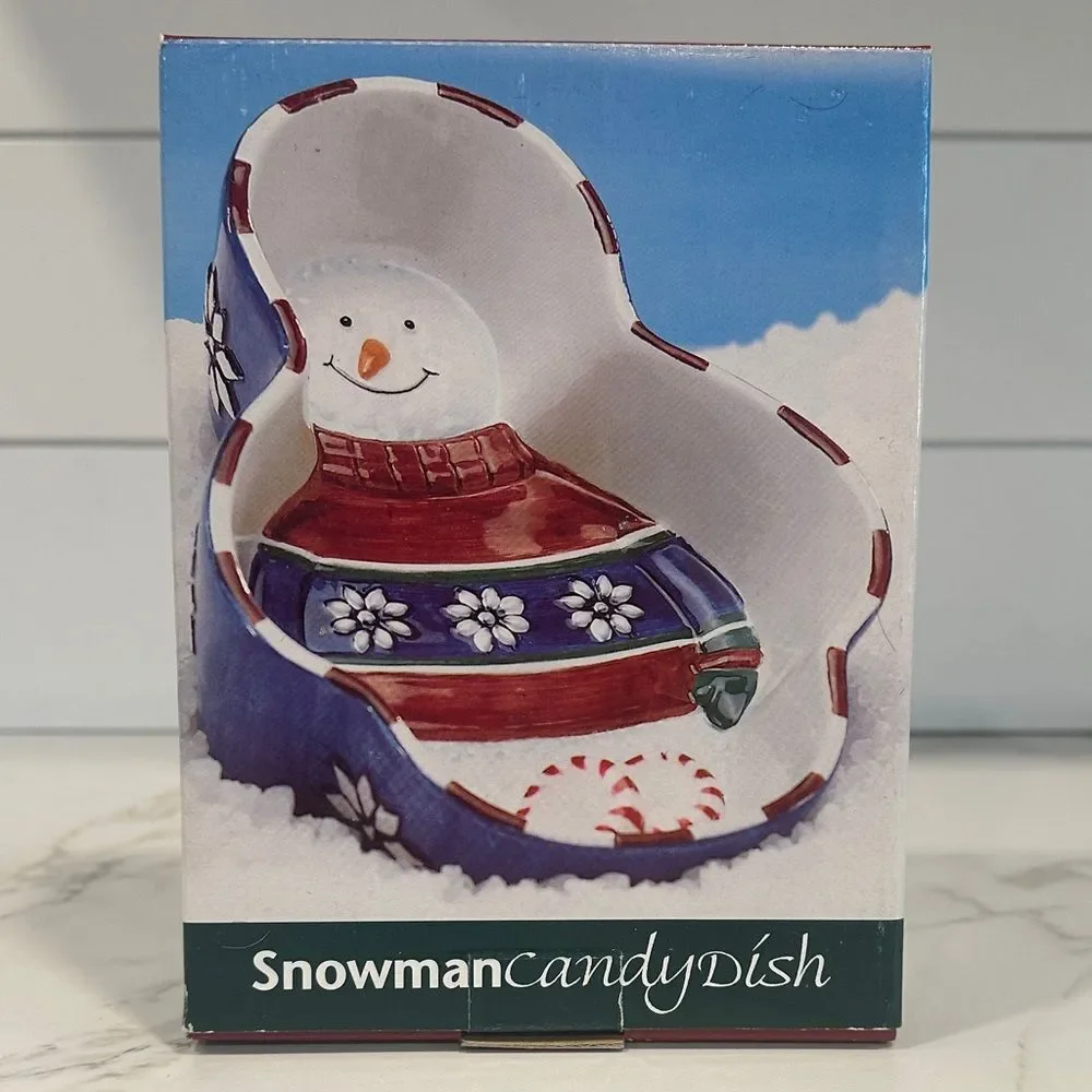 Snowman Candy Dish 1998 St Nicholas Square NEW Discontinued